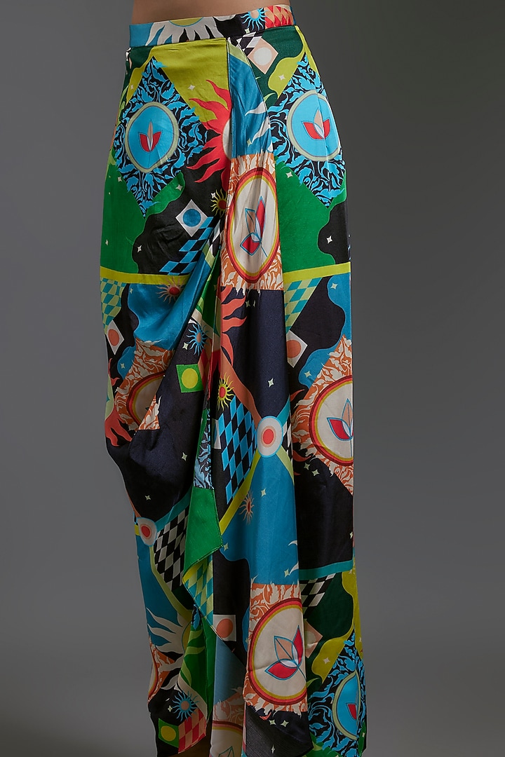 Multi-Colored Modal Satin Printed Pleated Skirt by Gulabo By Abu Sandeep at Pernia's Pop Up Shop