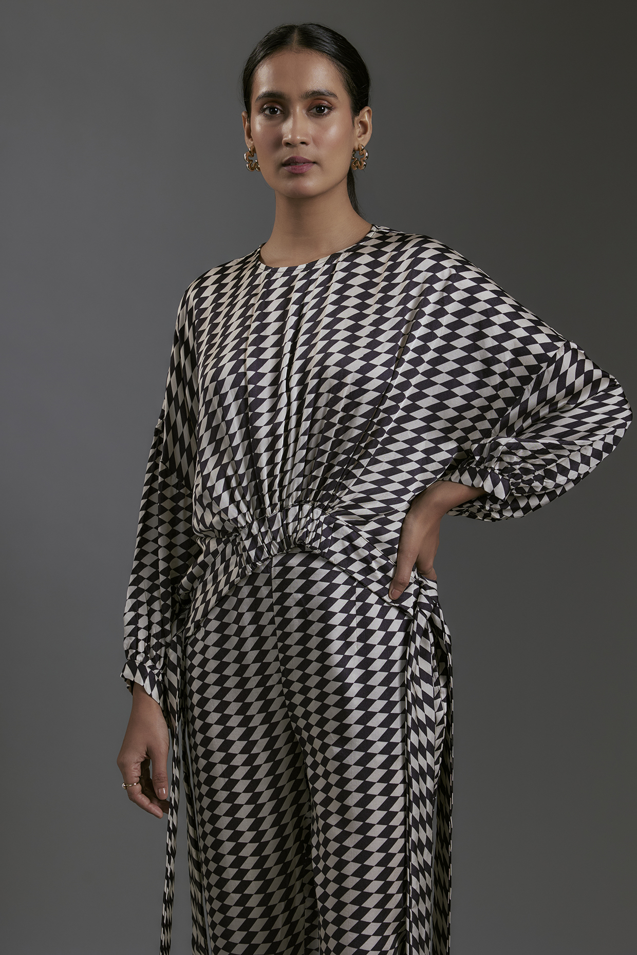 Black & White Modal Satin Printed Top by Gulabo By Abu Sandeep at Pernia's Pop Up Shop