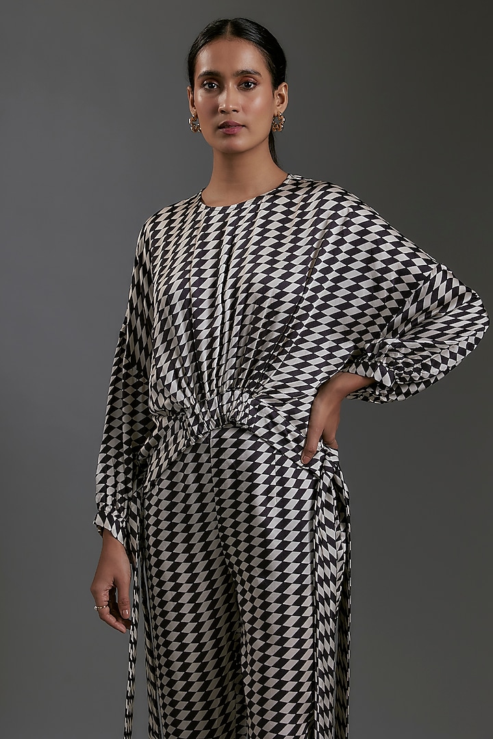 Black & White Modal Satin Printed Top by Gulabo By Abu Sandeep at Pernia's Pop Up Shop