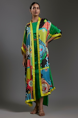 Multi-Colored Modal Satin Printed Overlay by Gulabo By Abu Sandeep