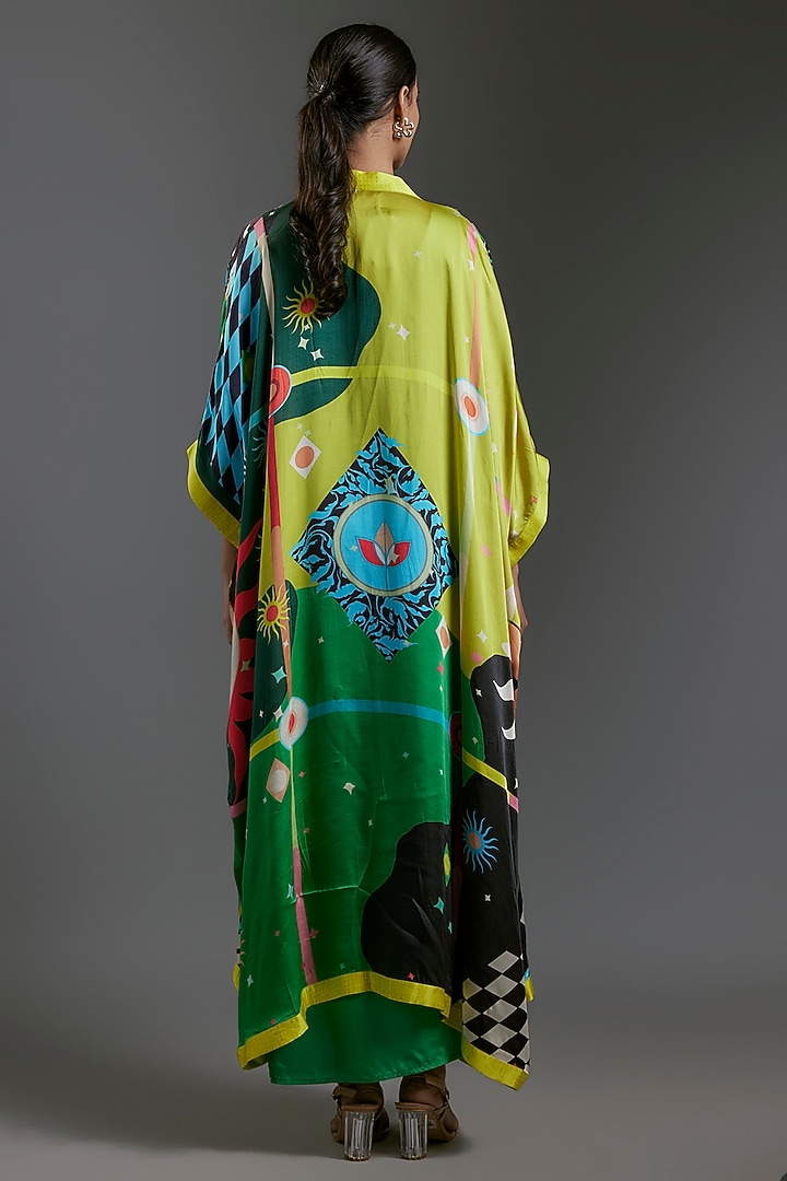 Multi-Colored Modal Satin Printed Overlay by Gulabo By Abu Sandeep at Pernia's Pop Up Shop