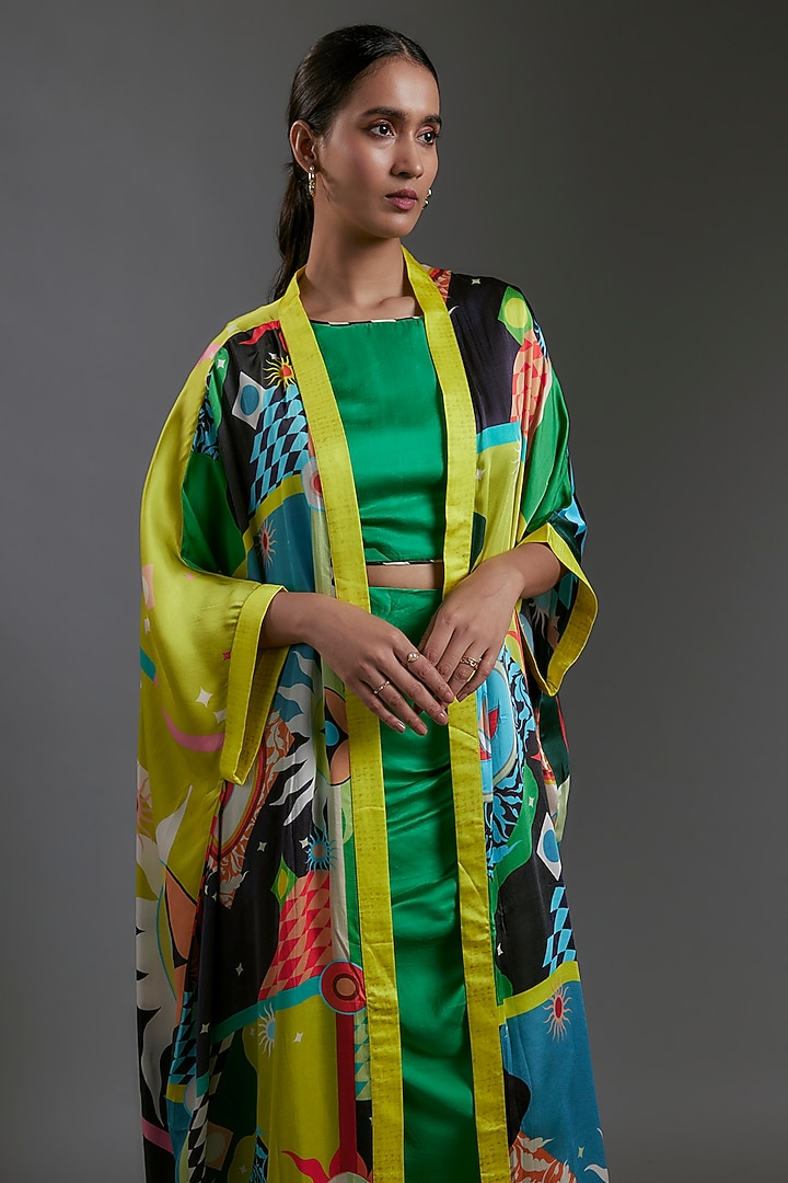 Multi-Colored Modal Satin Printed Overlay by Gulabo By Abu Sandeep at Pernia's Pop Up Shop