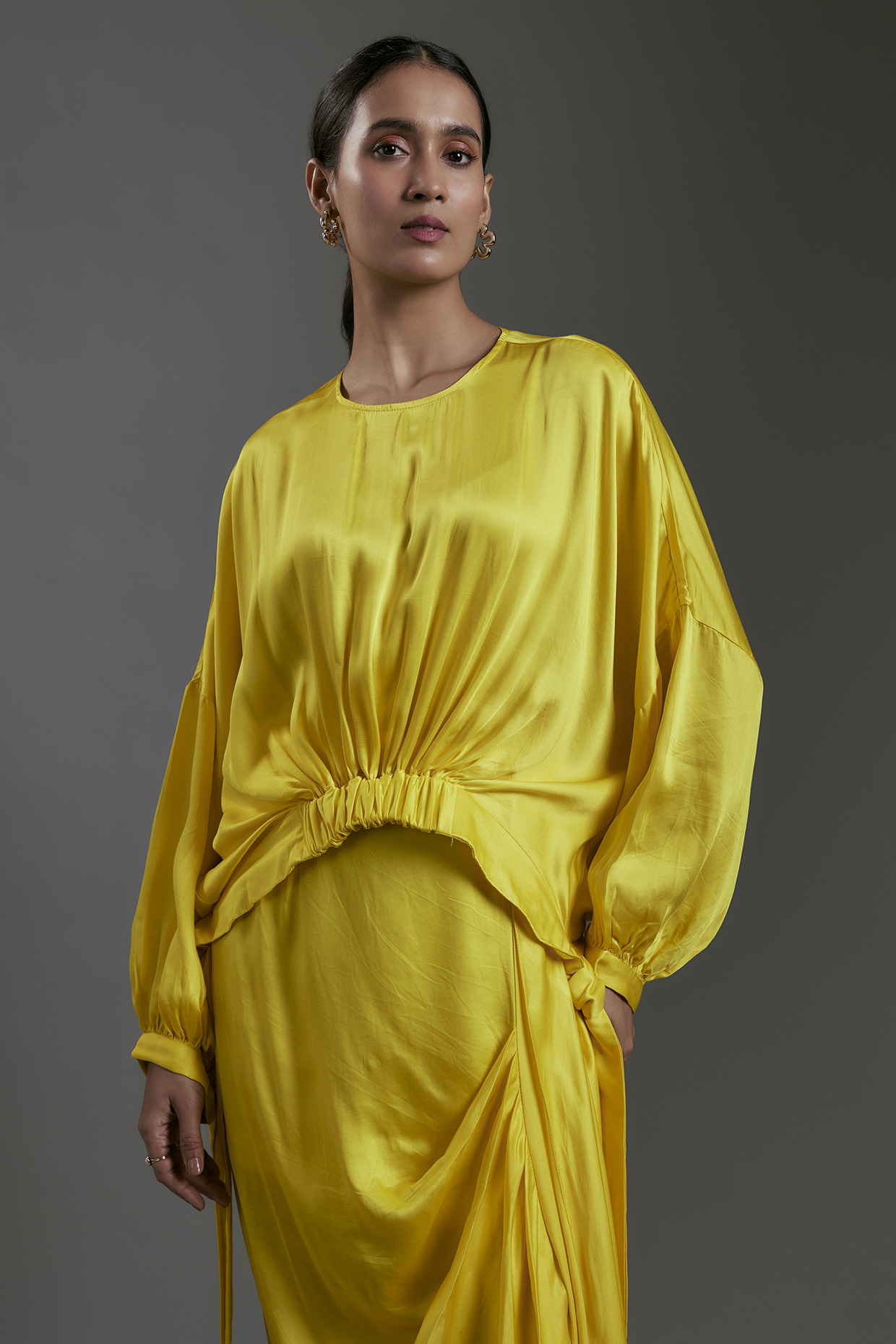 Yellow Modal Satin Top by Gulabo By Abu Sandeep at Pernia's Pop Up Shop