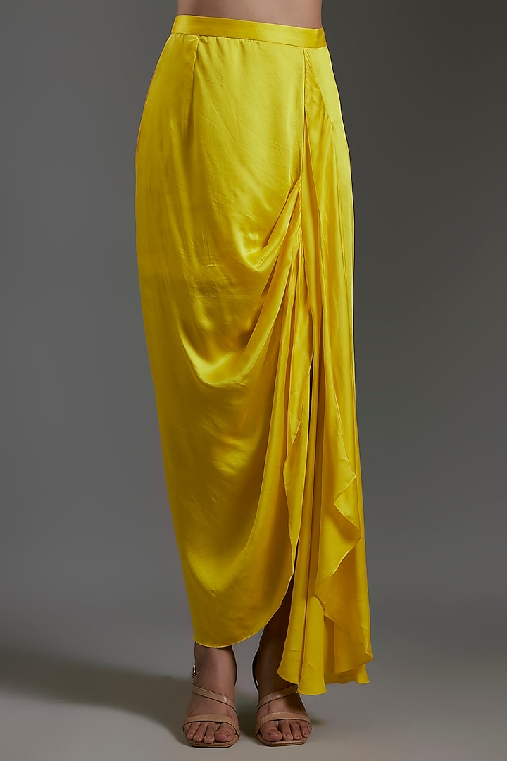 Yellow Modal Satin Pleated Skirt by Gulabo By Abu Sandeep at Pernia's Pop Up Shop