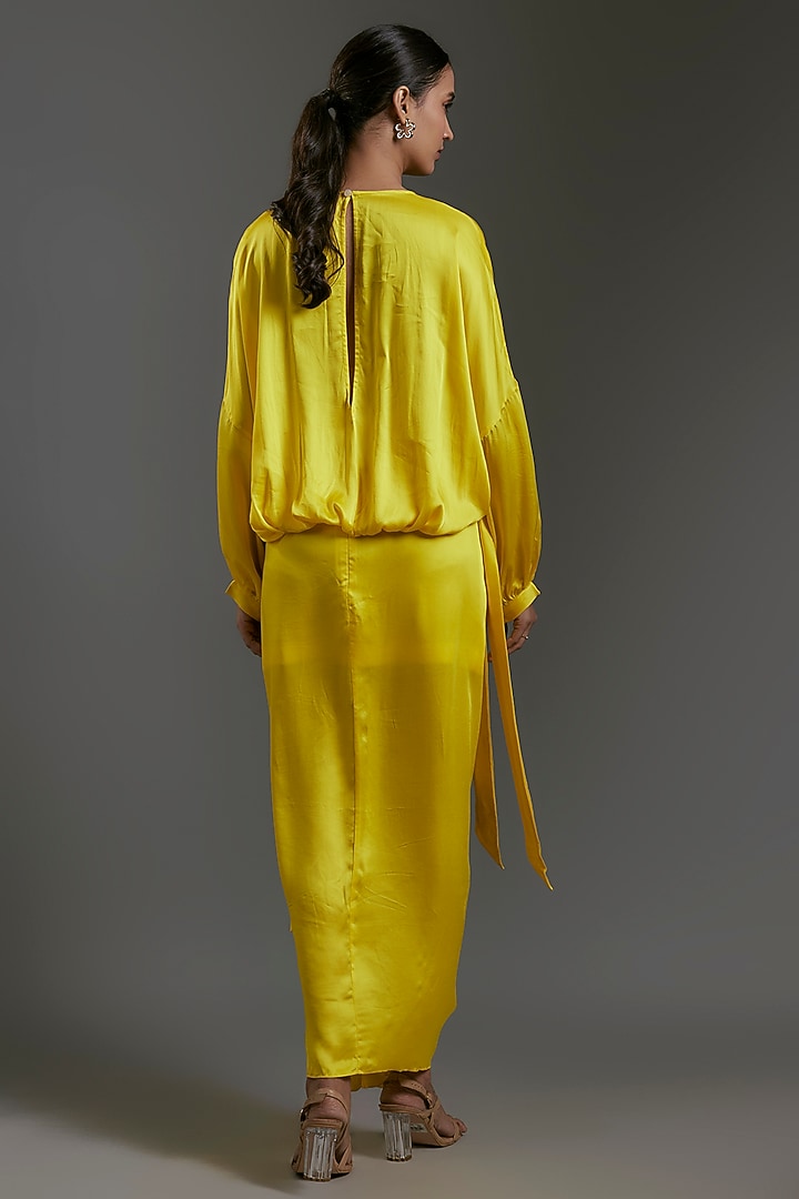 Yellow Modal Satin Pleated Skirt by Gulabo By Abu Sandeep at Pernia's Pop Up Shop