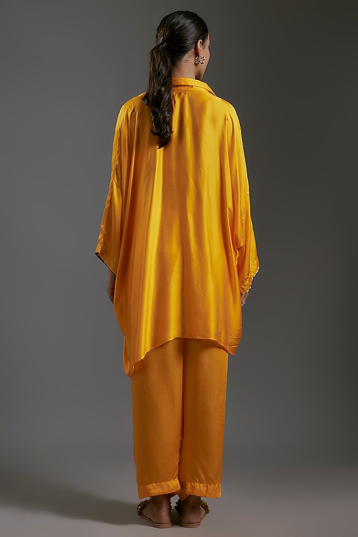 Yellow Modal Satin Shirt by Gulabo By Abu Sandeep at Pernia's Pop Up Shop