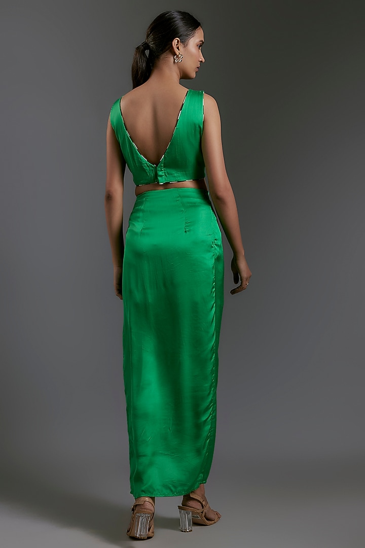 Green Modal Satin Blouse by Gulabo By Abu Sandeep at Pernia's Pop Up Shop