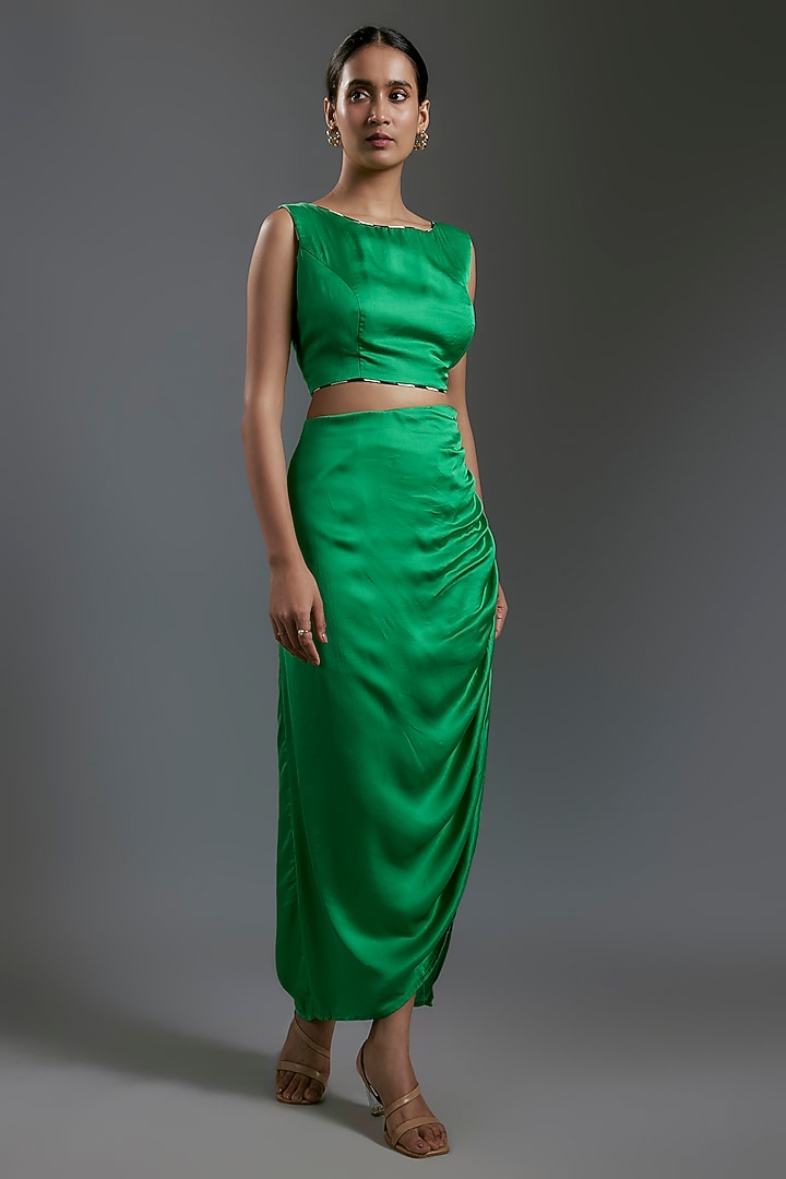 Green Modal Satin Blouse by Gulabo By Abu Sandeep at Pernia's Pop Up Shop