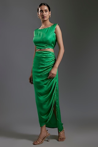 Green Modal Satin Skirt by Gulabo By Abu Sandeep