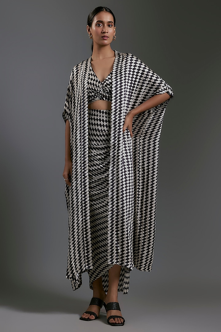 Black & White Modal Satin Printed Overlay by Gulabo By Abu Sandeep at Pernia's Pop Up Shop