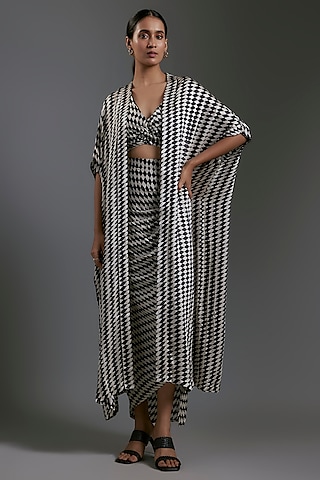 Black & White Modal Satin Printed Overlay by Gulabo By Abu Sandeep
