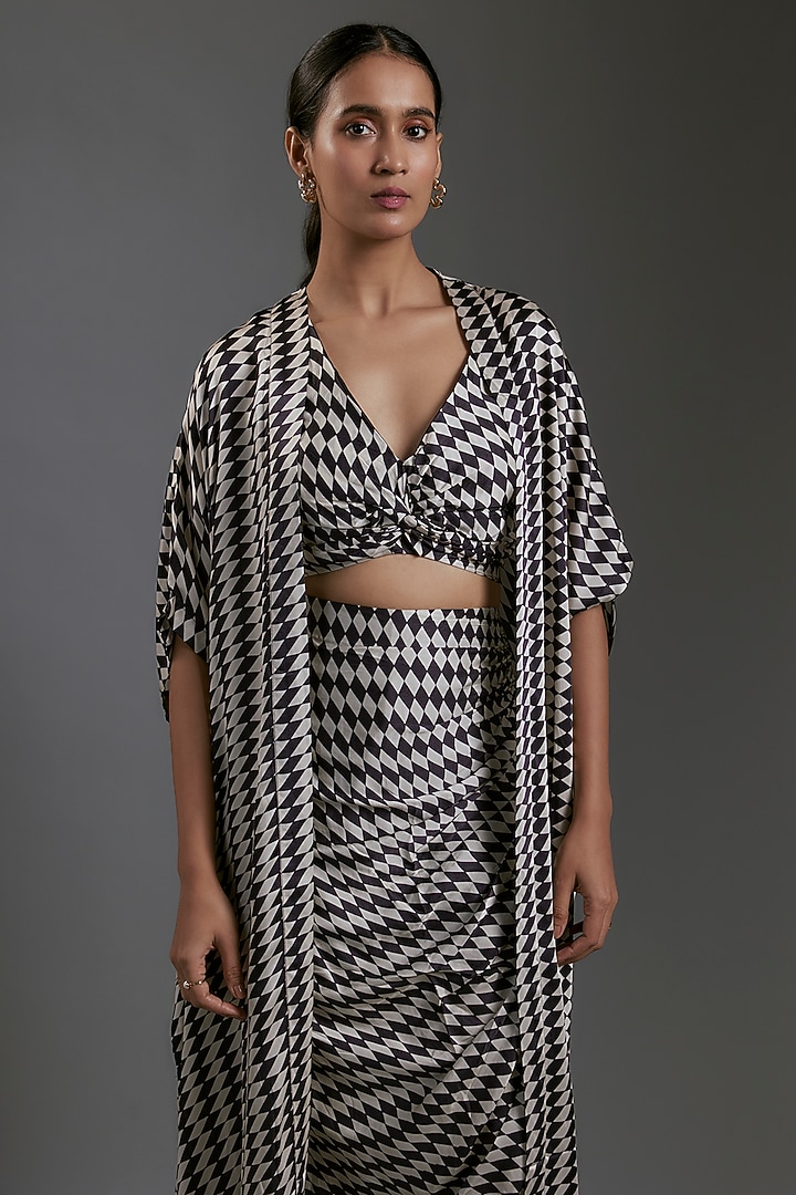 Black & White Modal Satin Printed Overlay by Gulabo By Abu Sandeep at Pernia's Pop Up Shop