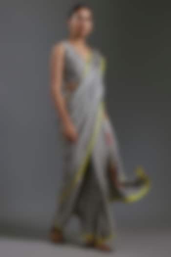 Black & White Modal Satin Printed Party Wear Saree by Gulabo By Abu Sandeep at Pernia's Pop Up Shop