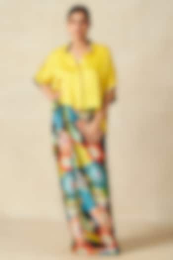 Yellow Modal Satin Oversized Crop Shirt by Gulabo By Abu Sandeep at Pernia's Pop Up Shop