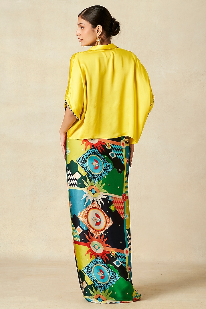Yellow Modal Satin Oversized Crop Shirt by Gulabo By Abu Sandeep at Pernia's Pop Up Shop