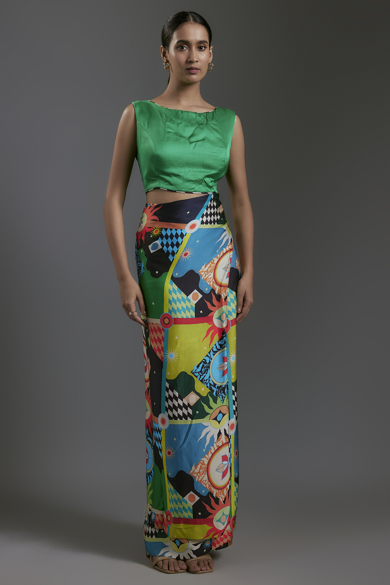 Multi-Colored Modal Satin Printed Pleated Skirt by Gulabo By Abu Sandeep at Pernia's Pop Up Shop