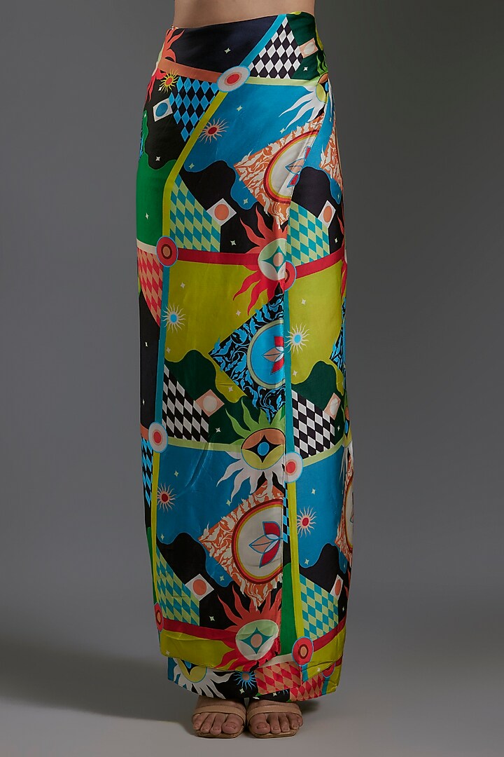 Multi-Colored Modal Satin Printed Pleated Skirt by Gulabo By Abu Sandeep at Pernia's Pop Up Shop