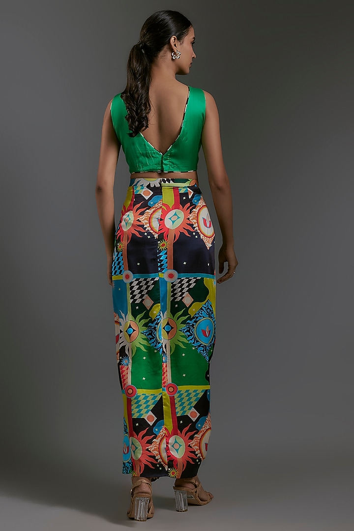 Multi-Colored Modal Satin Printed Pleated Skirt by Gulabo By Abu Sandeep at Pernia's Pop Up Shop