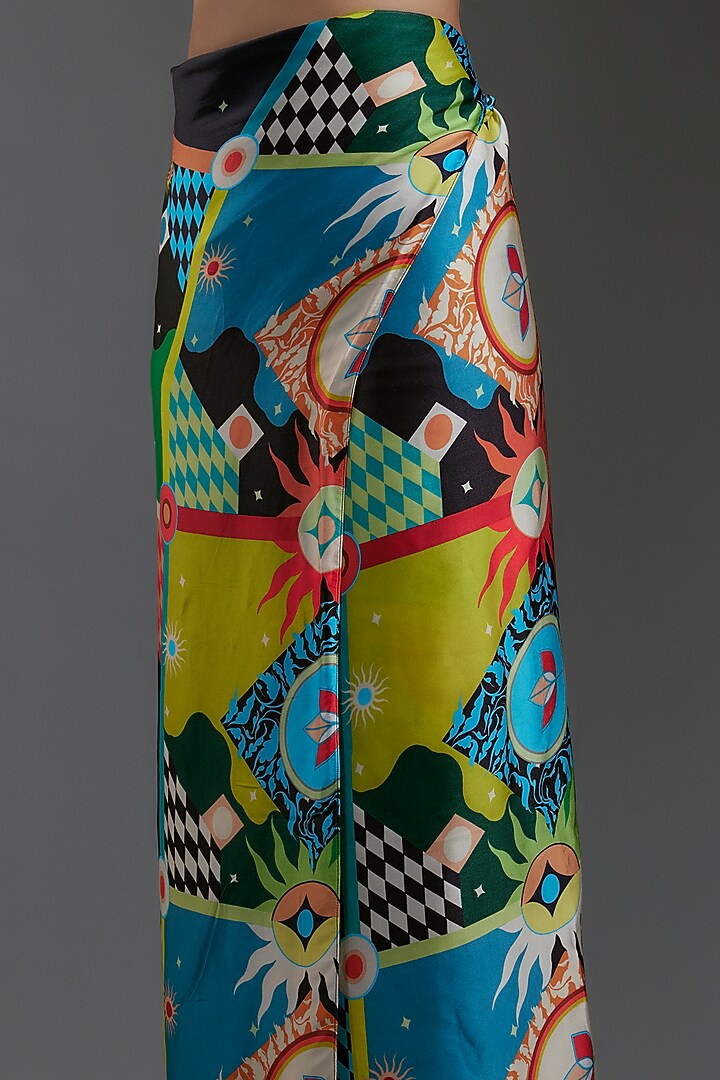 Multi-Colored Modal Satin Printed Pleated Skirt by Gulabo By Abu Sandeep at Pernia's Pop Up Shop