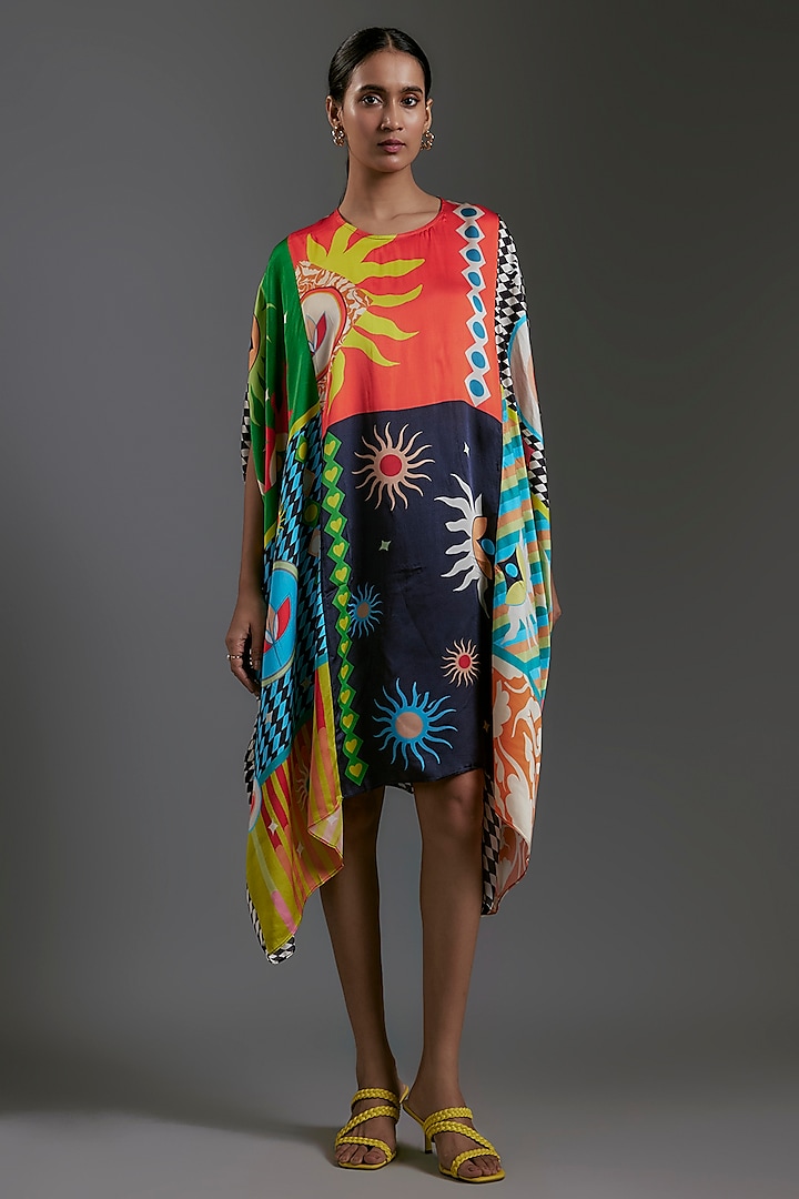 Multi-Colored Modal Satin Printed Summer Shirt Dress by Gulabo By Abu Sandeep at Pernia's Pop Up Shop