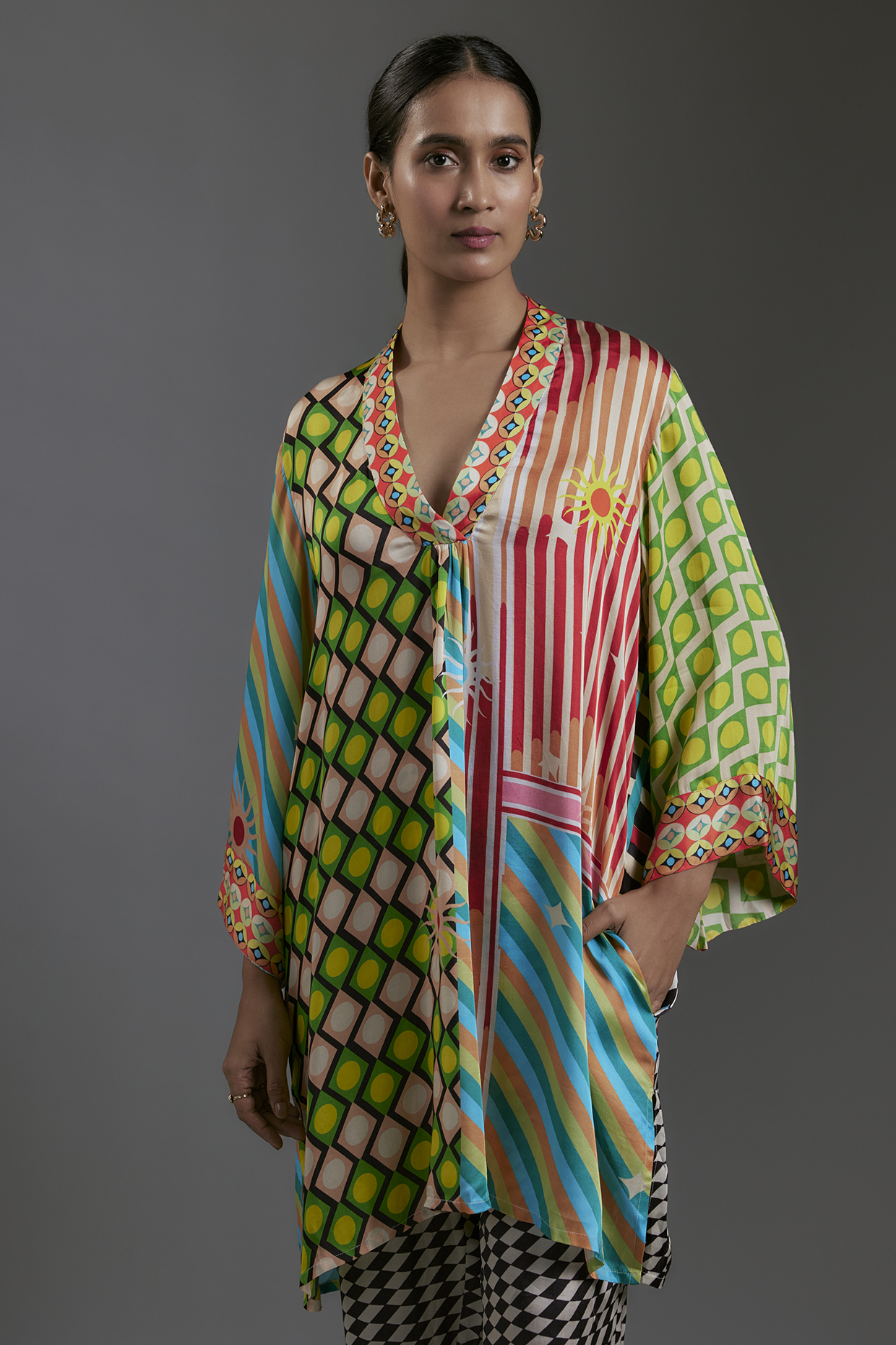 Multi-Colored Modal Satin Printed Oversized Shirt by Gulabo By Abu Sandeep at Pernia's Pop Up Shop