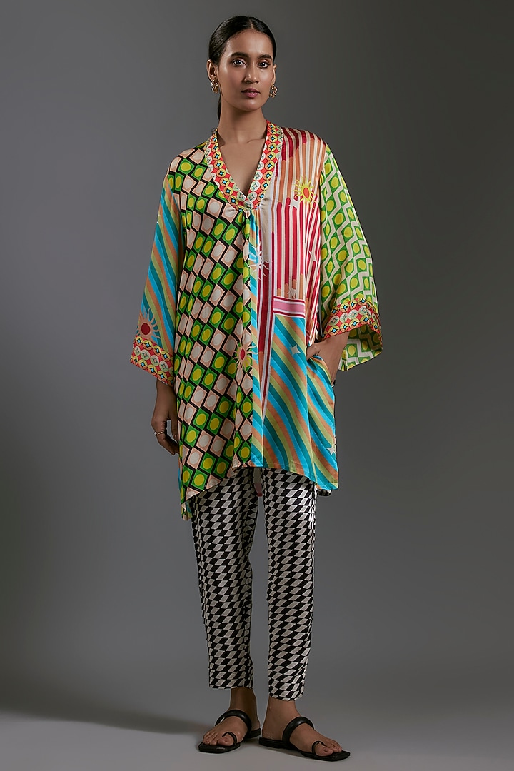Multi-Colored Modal Satin Printed Oversized Shirt by Gulabo By Abu Sandeep at Pernia's Pop Up Shop