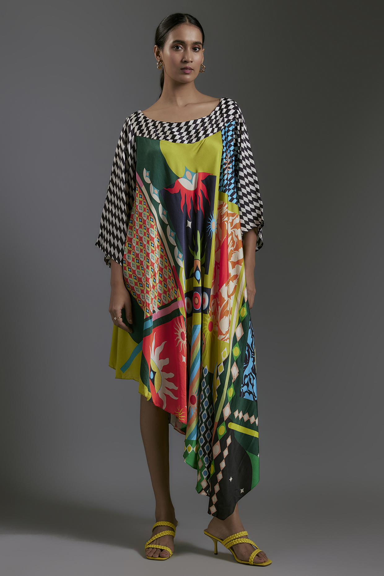 Multi-Colored Modal Satin Printed Tunic by Gulabo By Abu Sandeep at Pernia's Pop Up Shop