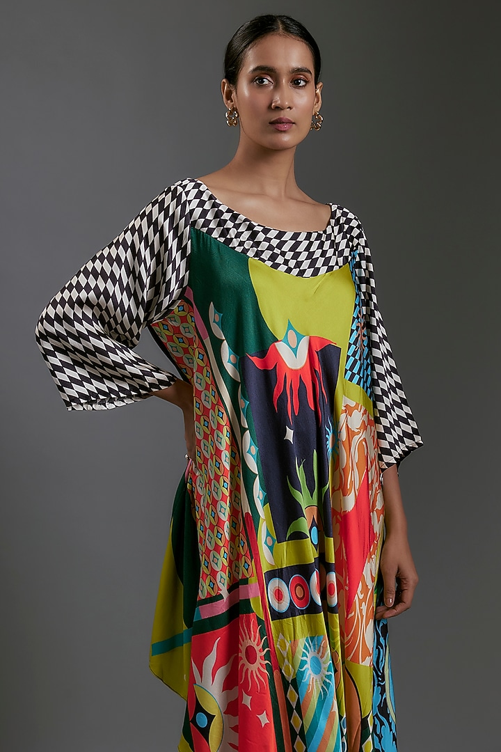 Multi-Colored Modal Satin Printed Tunic by Gulabo By Abu Sandeep at Pernia's Pop Up Shop