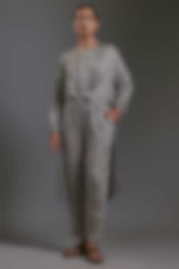 Black & White Modal Satin Printed Cigarette Pants by Gulabo By Abu Sandeep at Pernia's Pop Up Shop