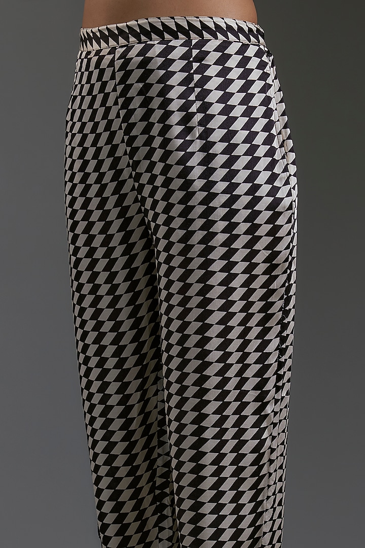 Black & White Modal Satin Printed Cigarette Pants by Gulabo By Abu Sandeep at Pernia's Pop Up Shop