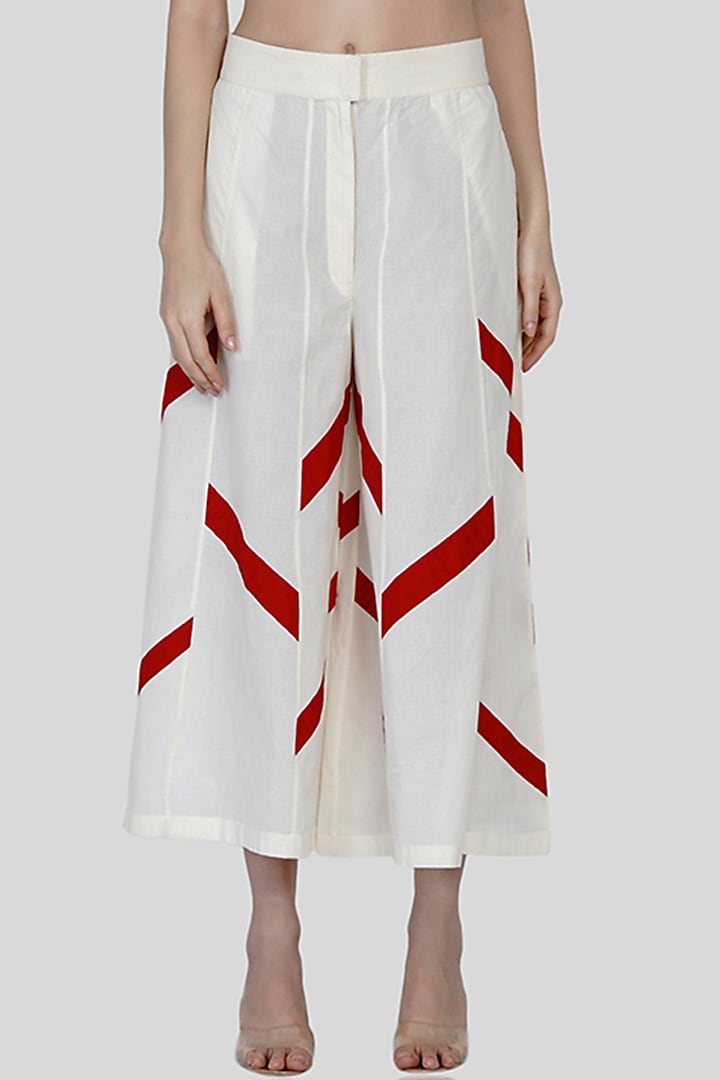 White & Red Striped Culotte Pants by Gulabo By Abu Sandeep