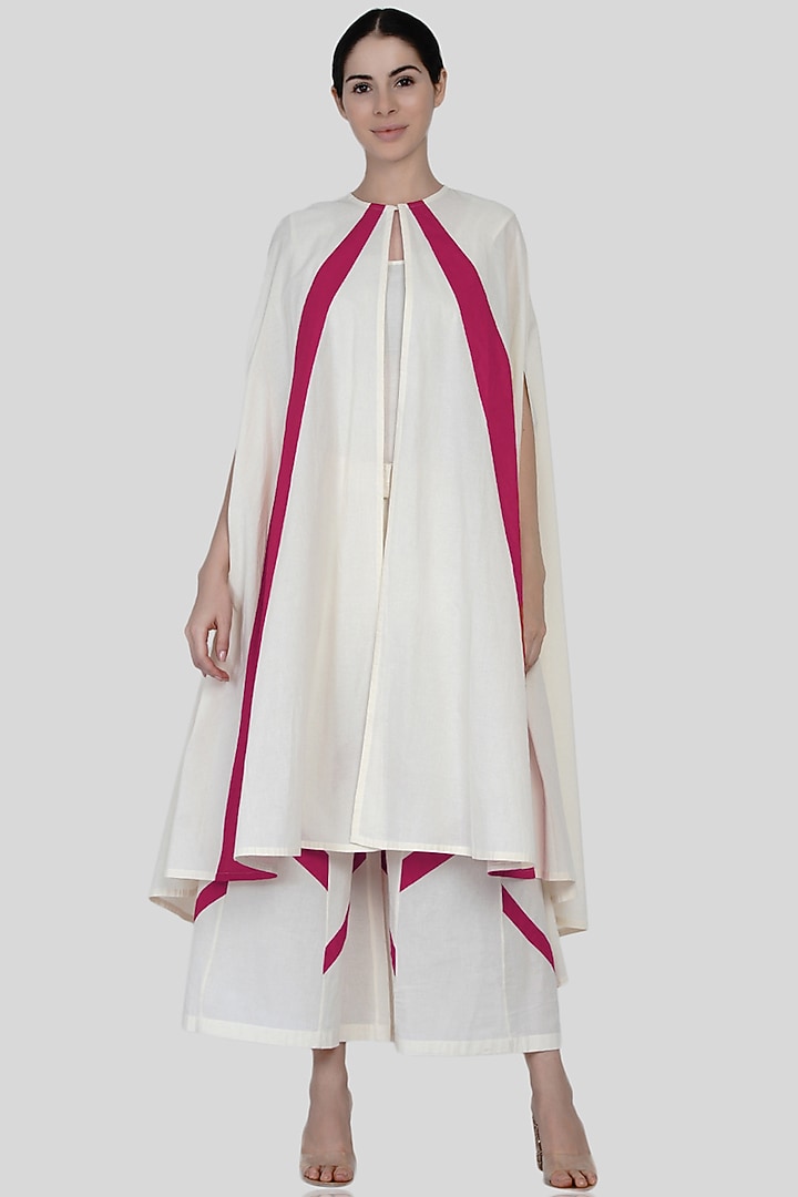White & Pink Striped Culotte Pants by Gulabo By Abu Sandeep at Pernia's Pop Up Shop