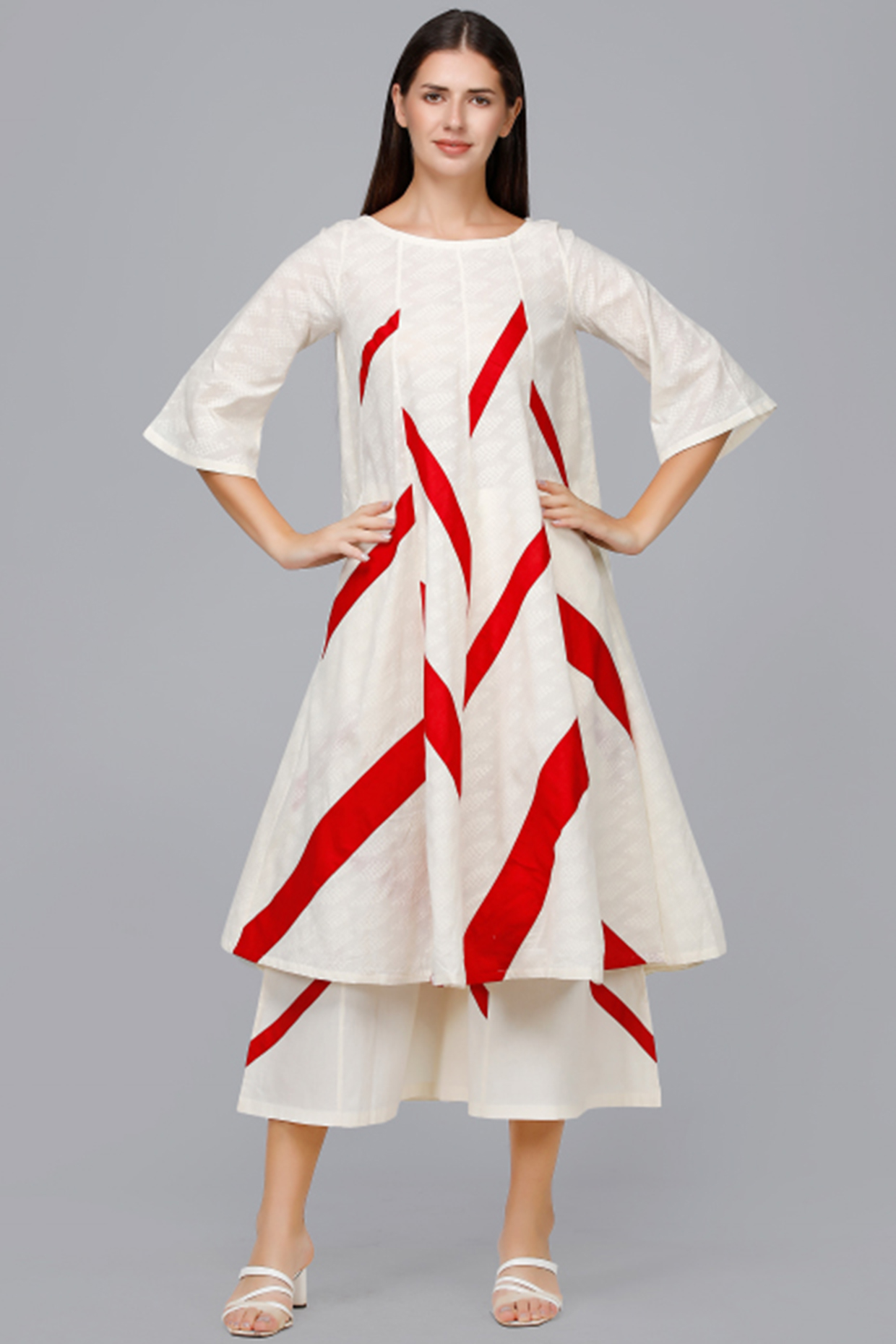 White SunSummer Dress With Red Panels by Gulabo By Abu Sandeep at Pernia's Pop Up Shop