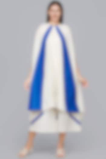 Off White & Royal Blue Cotton Cape by Gulabo By Abu Sandeep at Pernia's Pop Up Shop