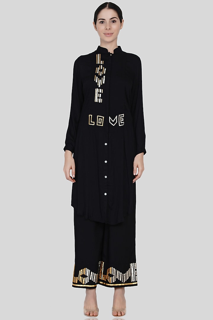 Black Gota Embroidered Tunic by Gulabo By Abu Sandeep at Pernia's Pop Up Shop