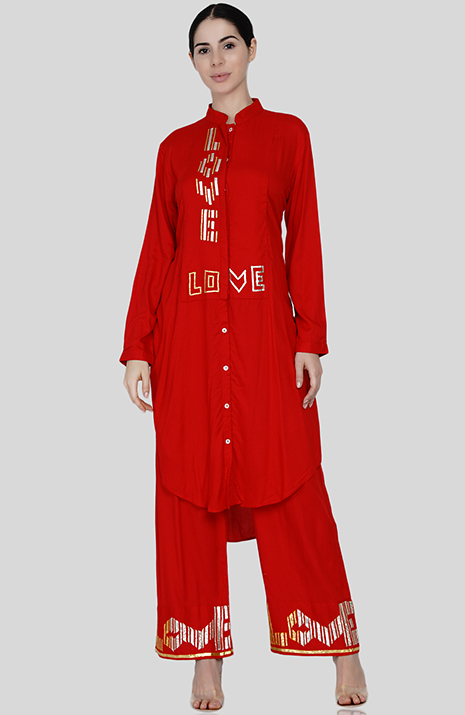 Red Gota Embroidered Tunic by Gulabo By Abu Sandeep at Pernia's Pop Up Shop