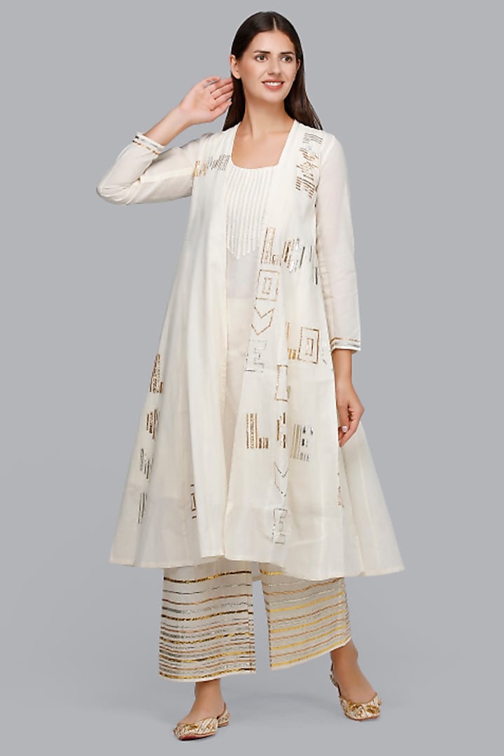 Off White Gota Embroidered Coat by Gulabo By Abu Sandeep