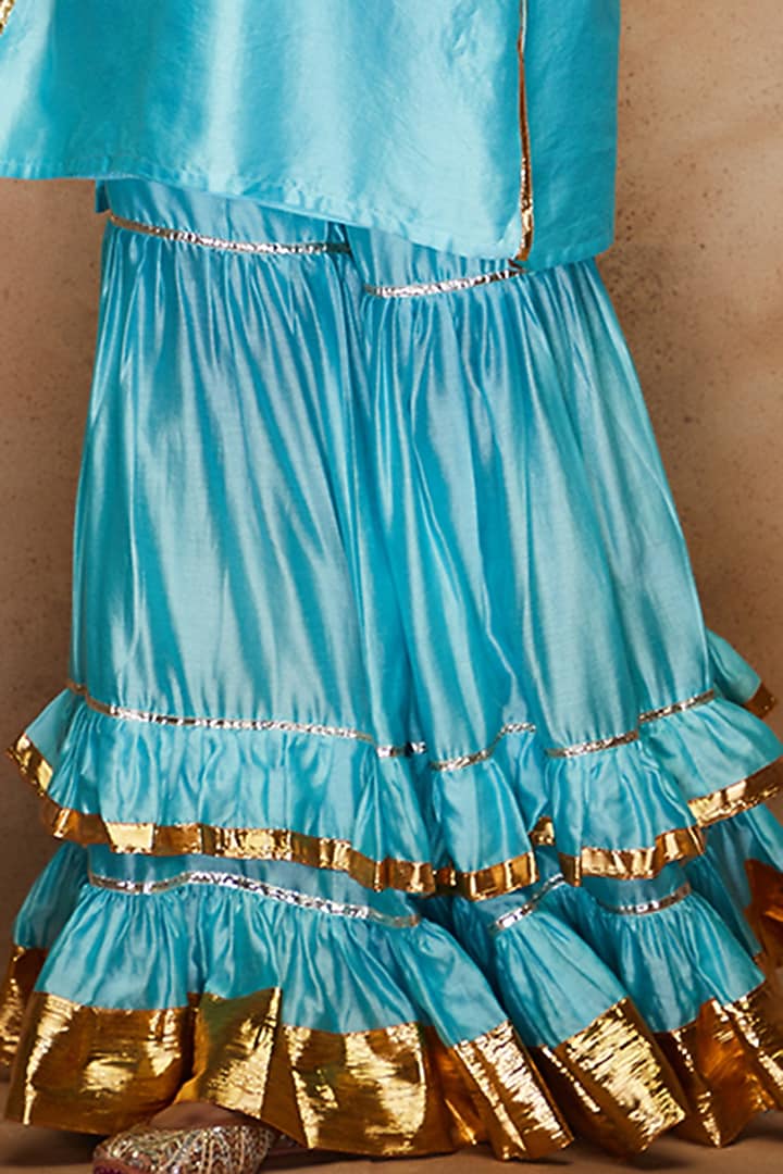 Aqua Pure Chanderi Silk Gharara Pants by Gulabo By Abu Sandeep at Pernia's Pop Up Shop