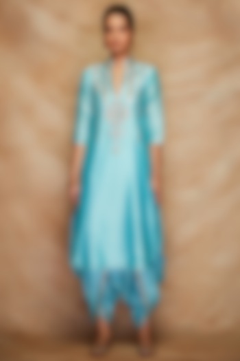 Aqua Pure Chanderi Silk A-Line Kurta by Gulabo By Abu Sandeep at Pernia's Pop Up Shop