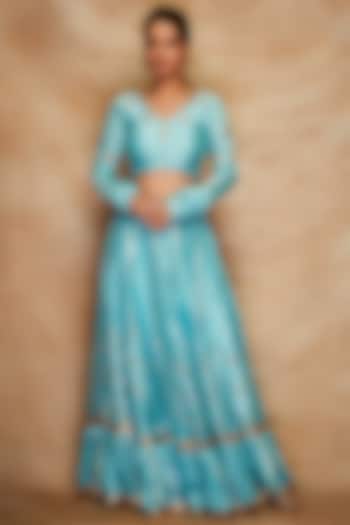 Aqua Pure Chanderi Silk Skirt by Gulabo By Abu Sandeep
