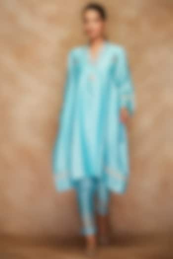 Aqua Pure Chanderi Silk Kimono Tunic by Gulabo By Abu Sandeep