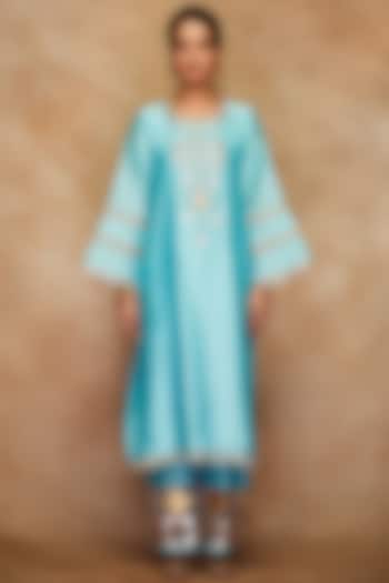 Aqua Pure Chanderi Silk Kalidar Kurta by Gulabo By Abu Sandeep at Pernia's Pop Up Shop