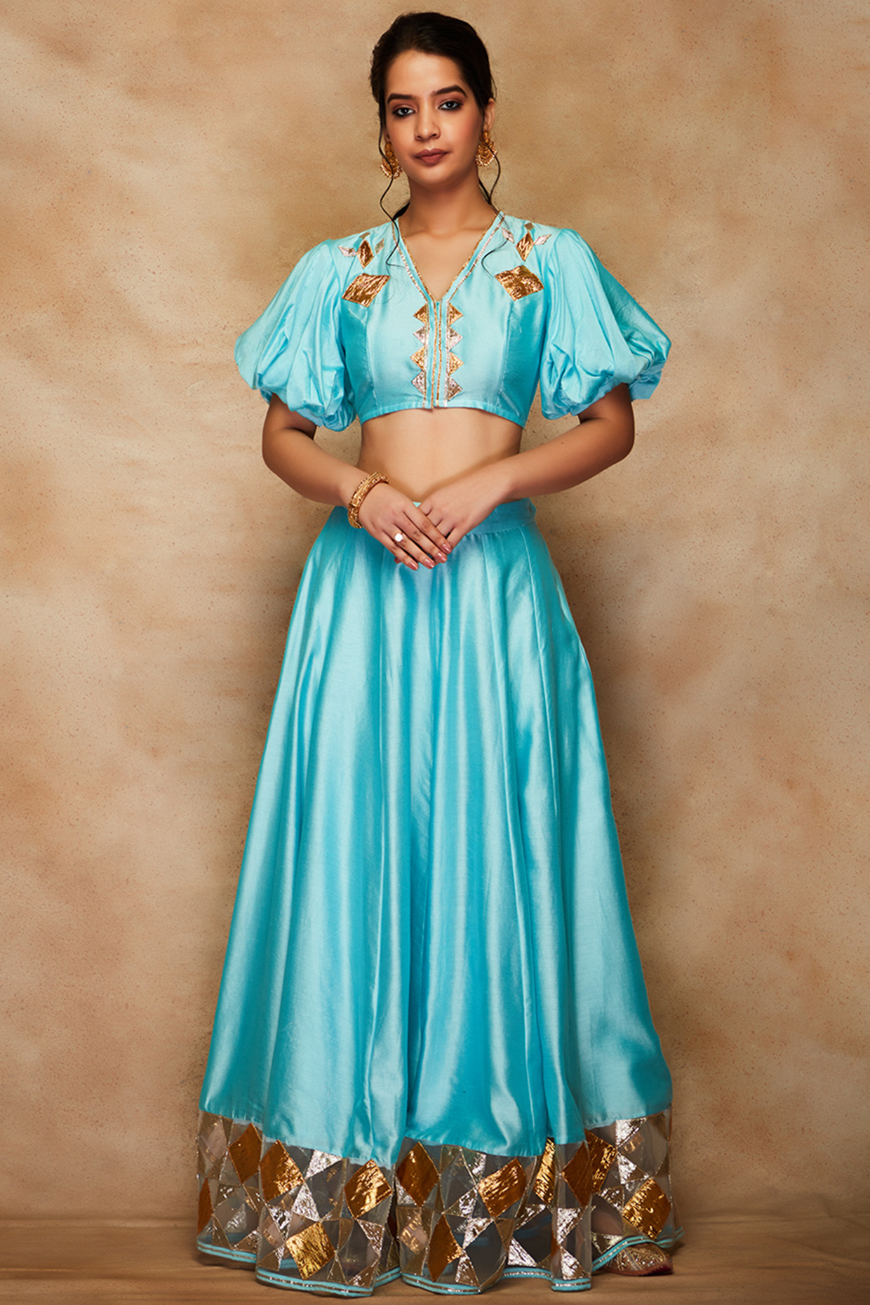 Aqua Blouse In Pure Chanderi Silk by Gulabo By Abu Sandeep