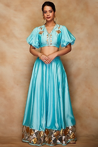 Aqua Blouse In Pure Chanderi Silk by Gulabo By Abu Sandeep
