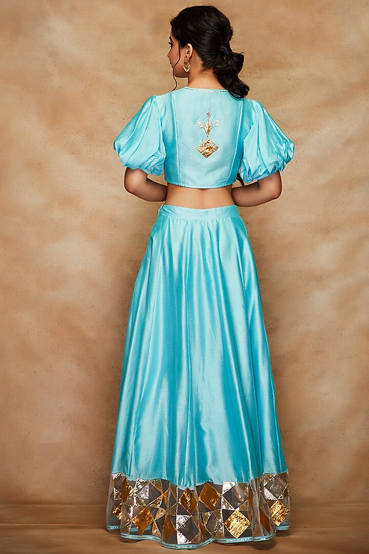 Aqua Blouse In Pure Chanderi Silk by Gulabo By Abu Sandeep at Pernia's Pop Up Shop