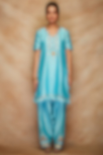 Aqua Pure Chanderi Silk Salwar Pants by Gulabo By Abu Sandeep
