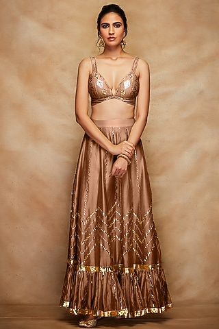 Antique Gold Pure Chanderi Silk Bralette by Gulabo By Abu Sandeep