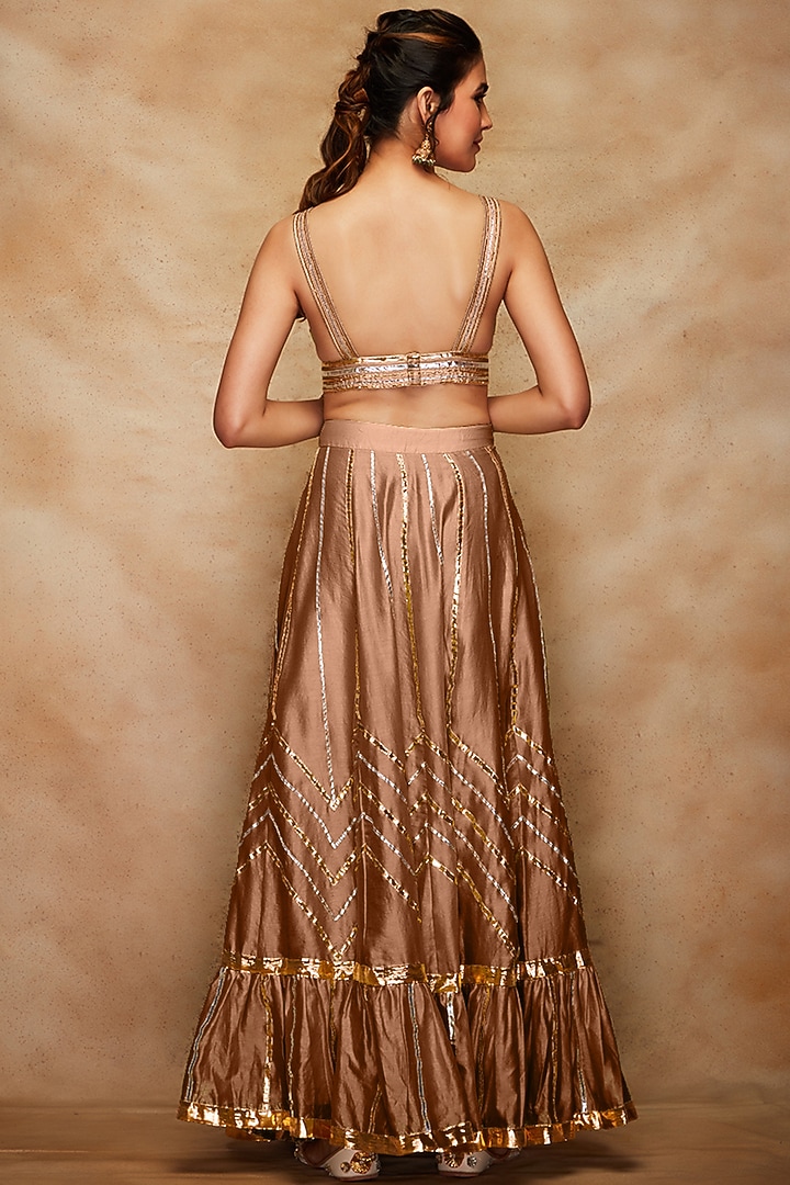 Antique Gold Pure Chanderi Silk Bralette by Gulabo By Abu Sandeep at Pernia's Pop Up Shop