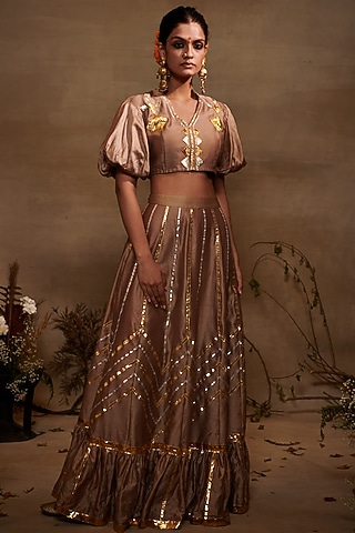 Antique Gold Chanderi Silk Blouse by Gulabo By Abu Sandeep