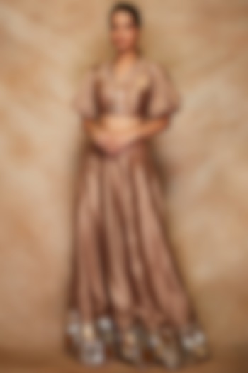 Antique Gold Chanderi Silk Flared Gharara Pants by Gulabo By Abu Sandeep